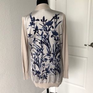 H&M tan lightweight cardigan w/silk print on back
